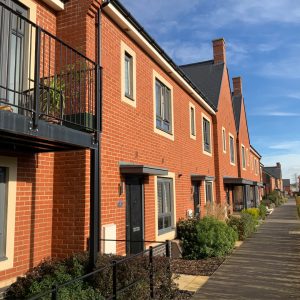 Row of orange brick houses