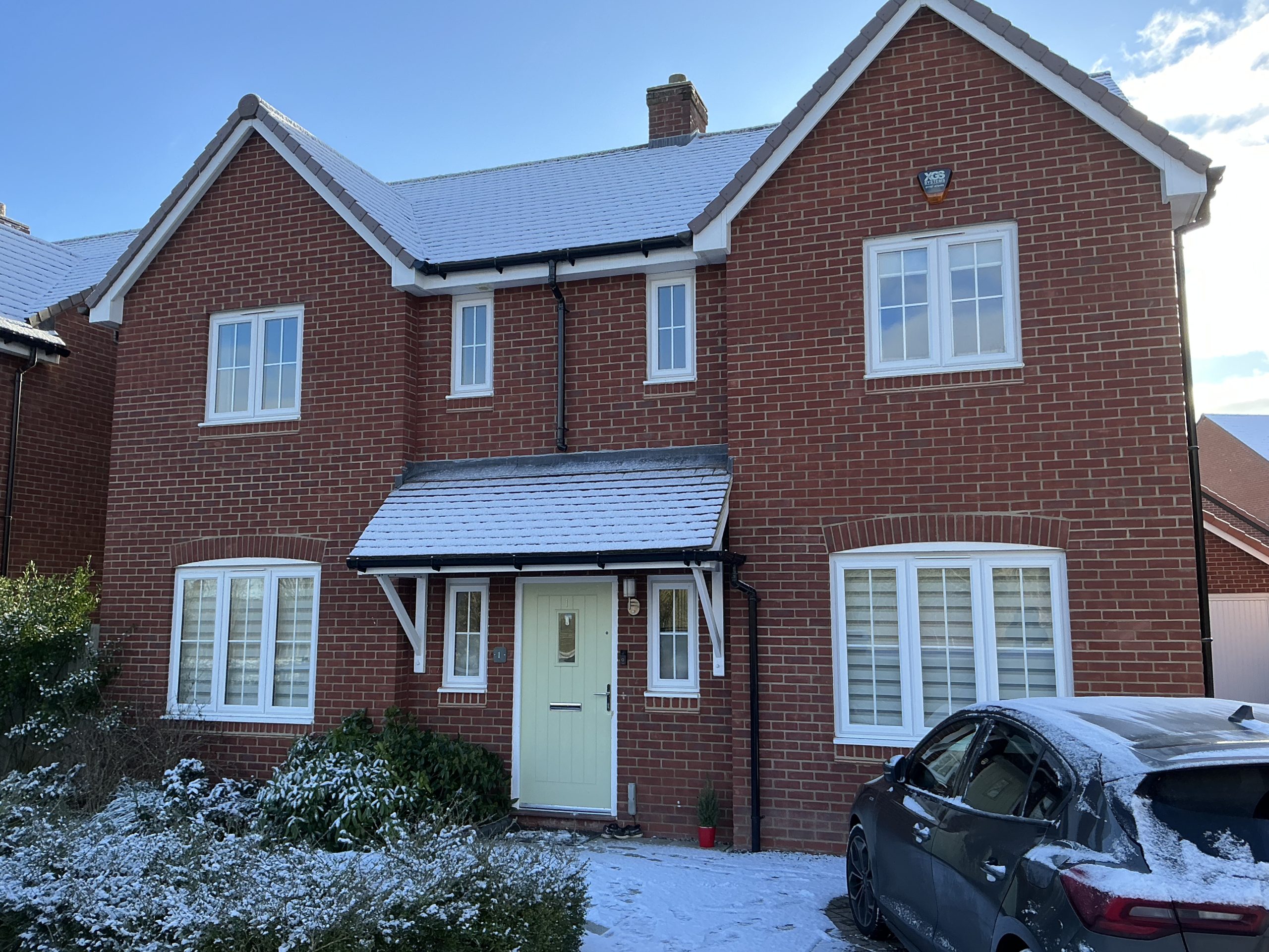 Snowy house in Halstead, Essex